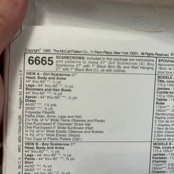 4/$50 McCall 6665 Friendly Scarecrow Costume decor sew patterns 🪡 - Picture 6 of 7